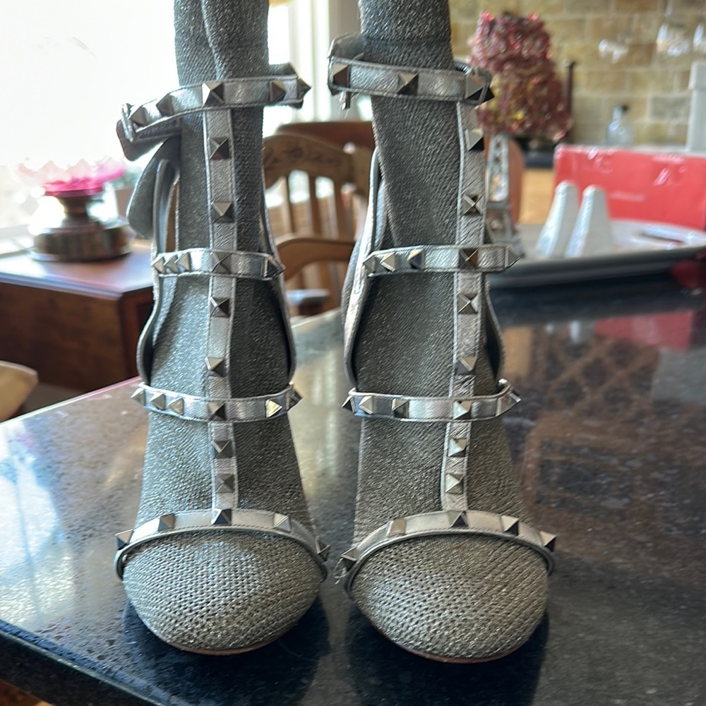 Valentino Gray Studded High Heel Sandals